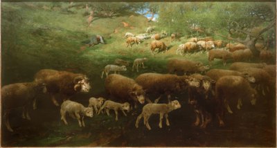 Flock of Sheep with Lambs by Heinrich von Zügel