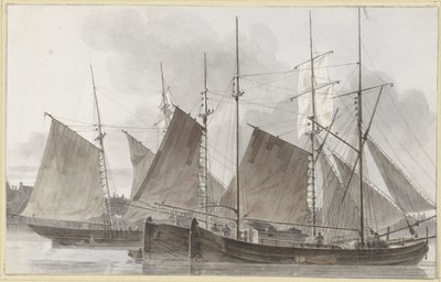 Sailing Ships Moored before a City by Hendrik Abraham Klinkhamer