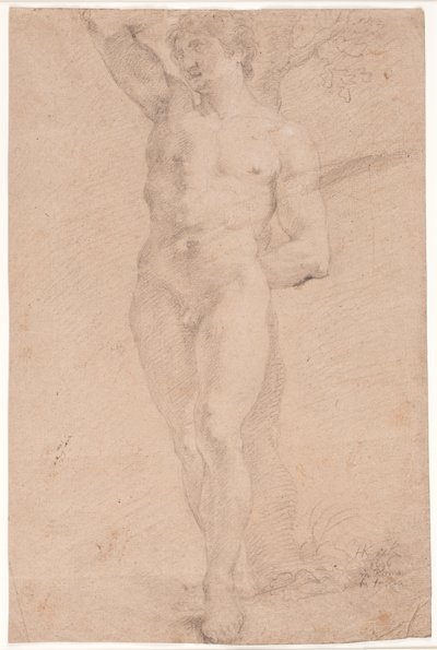 Standing young man with right arm raised by Hendrik Krock