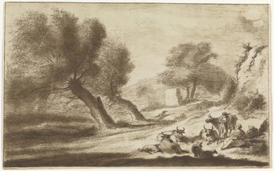 Landscape with Resting Shepherds and Cattle by Hendrik Spilman