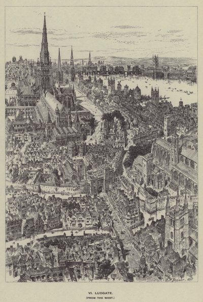 Ludgate, from the West by Henry William Brewer