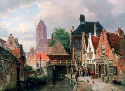 View of Oudewater by Hermanus Koekkoek