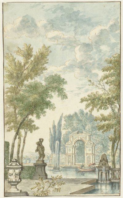 Garden with Water Feature by Hermanus Petrus Schouten (possibly)