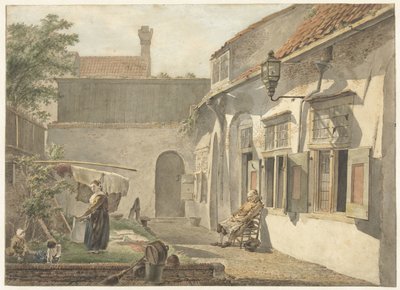 Courtyard with Figures in Utrecht by Hermanus van Brussel