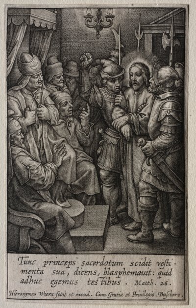 The Passion: Christ before Caiaphas by Hieronymus Wierix