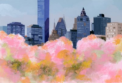 New York and Cherry Blossoms by Hiroyuki Izutsu