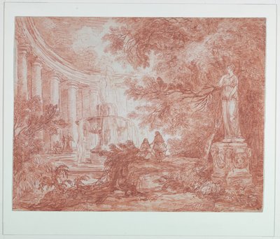 Park with Fountain and Statue by Hubert Robert