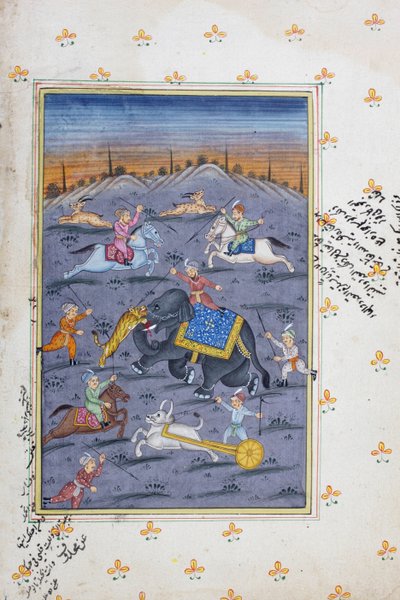 Hunting Scene, Rajasthani Miniature Painting by Indian School