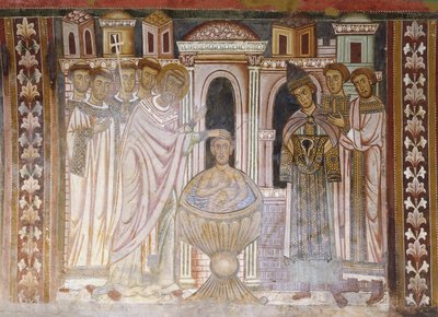 Baptism of Constantine which heals his leprosy by Italian School