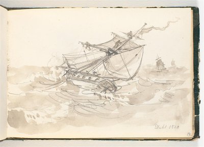 Three Sailing Ships in Rough Seas by Johan Christian Dahl
