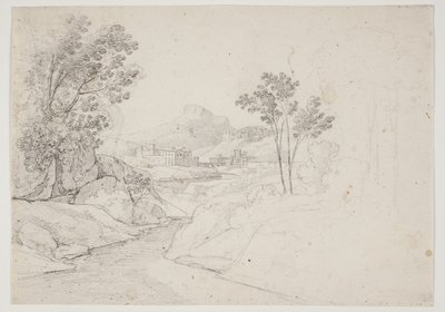 Landscape Study with Buildings by a Stream. Italy by J.L. Lund