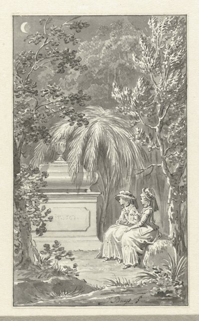Two Ladies Sitting by a Tomb by Jacobus Buys