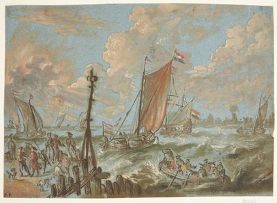 Harbor with Ships Under Sail by Jacobus Storck