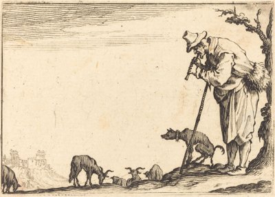 Shepherd Playing Flute by Jacques Callot