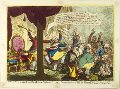 A Kick at the Broad Bottoms by James Gillray