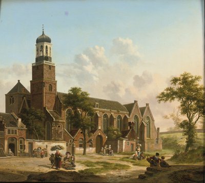 Townspeople near the Nicolaikerk, Utrecht by Jan Hendrik Verheyen