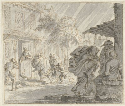 Street Scene with Strong Wind and Rain by Jan Luyken