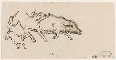 Two Dogs Chasing a Pig by Jan van Essen