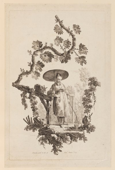 Figure with Parasol Under Bough by Jean Baptiste Pillement