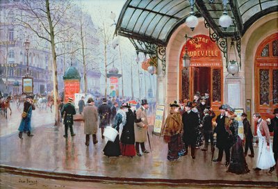 Outside the Vaudeville Theatre, Paris by Jean Beraud