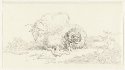 Lying Goat in Front of a Standing Goat by Jean Bernard