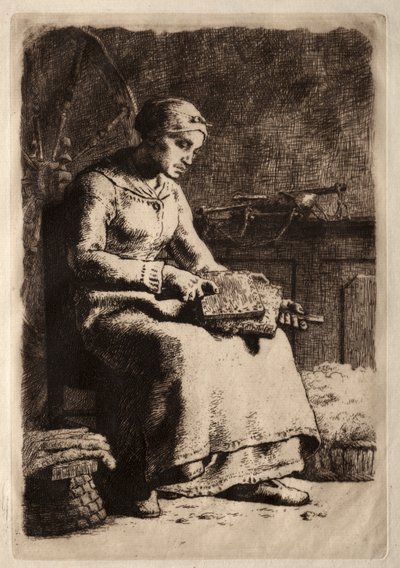 Woman Carding Wool by Jean Francois Millet