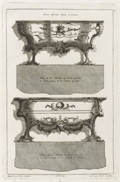 Two Different Designs for Commodes by Jean François Cuvilliés