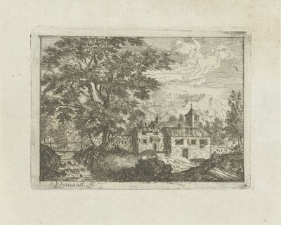 Fortified House by a Waterfall by Jean Joseph Hanson