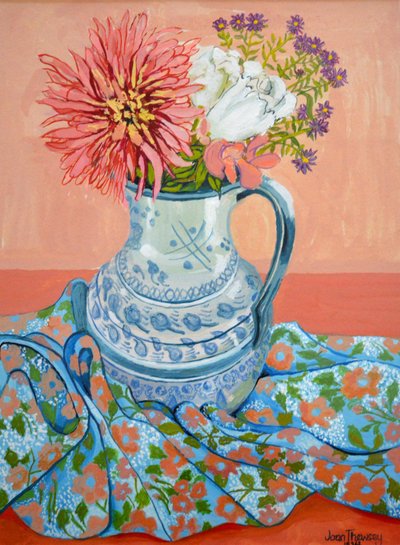 Dahlias, Roses and Michaelmas Daisies by Joan Thewsey