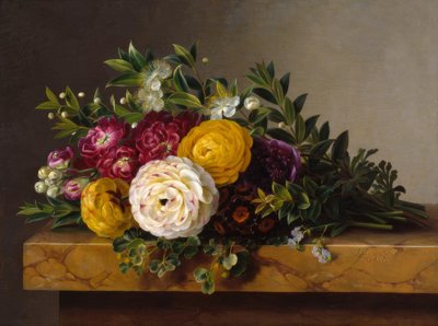 Flower Bouquet on Marble Plate by Johan Laurentz Jensen