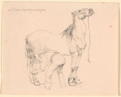 A Horse Being Groomed by Johan Thomas Lundbye