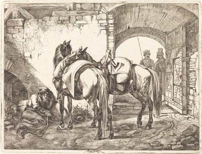 Cossack Horses in a Courtyard by Johann Adam Klein