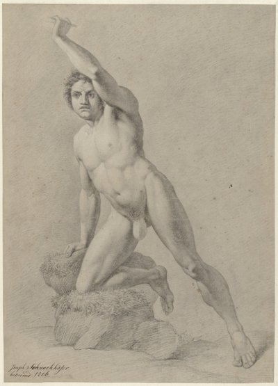 Male Nude, Kneeling on One Knee by Johann Joseph Schwachhofer