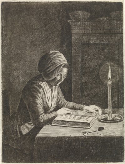 Dark Room with Reading Woman by Johannes Christiaan Janson