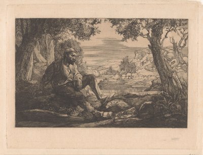 Seated Man in Hilly Landscape by Johannes Josephus Aarts