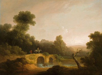 Landscape with Figures Crossing a Bridge, 1790-1800 by John Rathbone