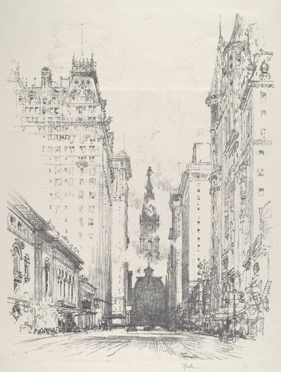 Looking up Broad Street from Spruce Street by Joseph Pennell