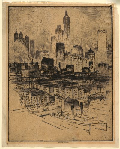 New York from Brooklyn Bridge by Joseph Pennell