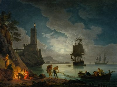 A Harbor in Moonlight by Claude Joseph Vernet