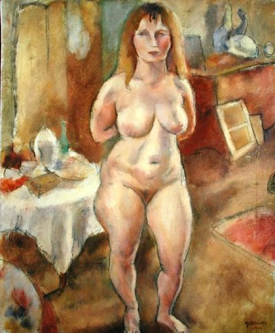 Standing Nude in Room by Jules Pascin