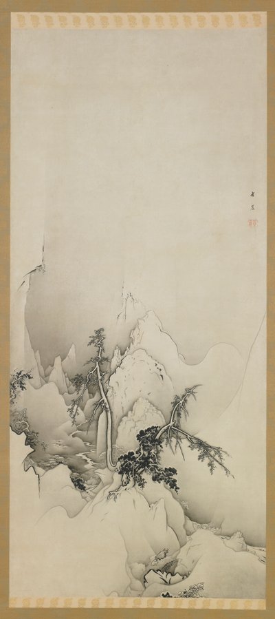 Winter landscape: a ravine by Kano Hogai