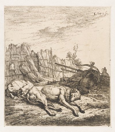 Sleeping hunting dogs (series title: Animals) by Karel Du Jardin