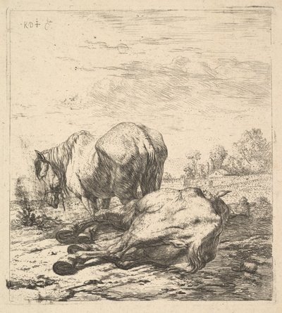 The Two Horses, 17th century by Karel Du Jardin