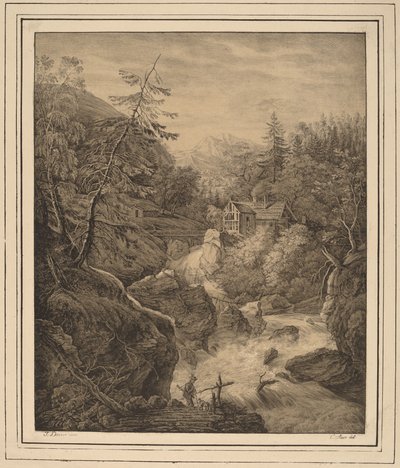 Waterfall by Kaspar Auer, after Johann Jakob Dorner II