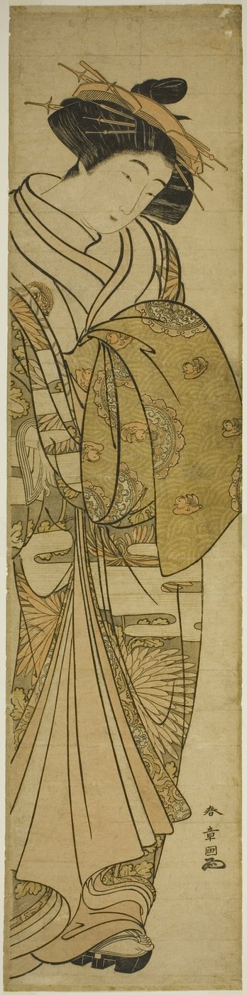 Courtesan Wearing a Chrysanthemum-Patterned Kimono by Katsukawa Shunsho