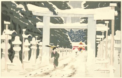 Heavy Snow at Toshogu Shrine in Ueno by Kiyochika Kobayashi