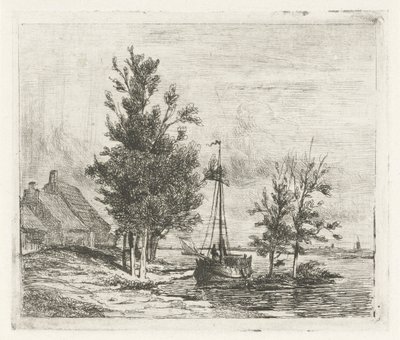 River Landscape with Sailboat and Farm by Lambertus  Hardenberg