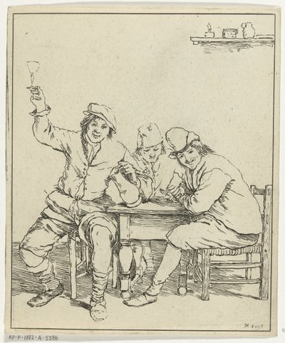 Three Men at a Table Smoking and Drinking by Leendert Brasser