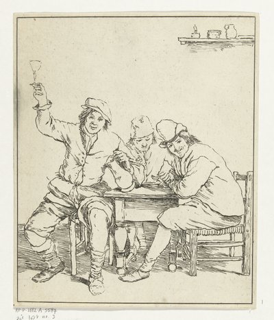 Three Men at a Table Smoking and Drinking by Leendert Brasser