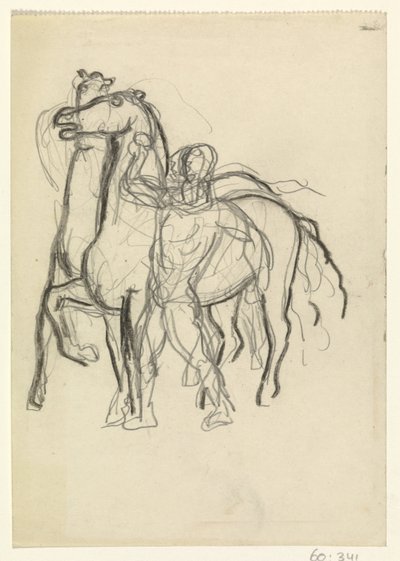 Man Holding Two Horses in Check by Leo Gestel